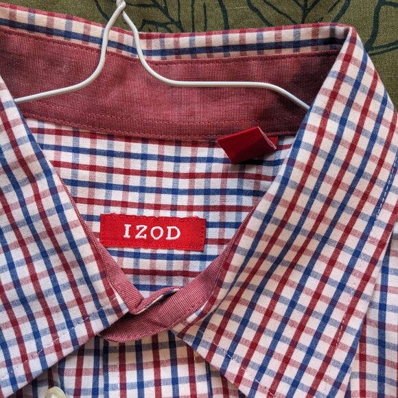 Izod Blue and Red Gingham Men's Medium Dress Shirt - Picture 4 of 4